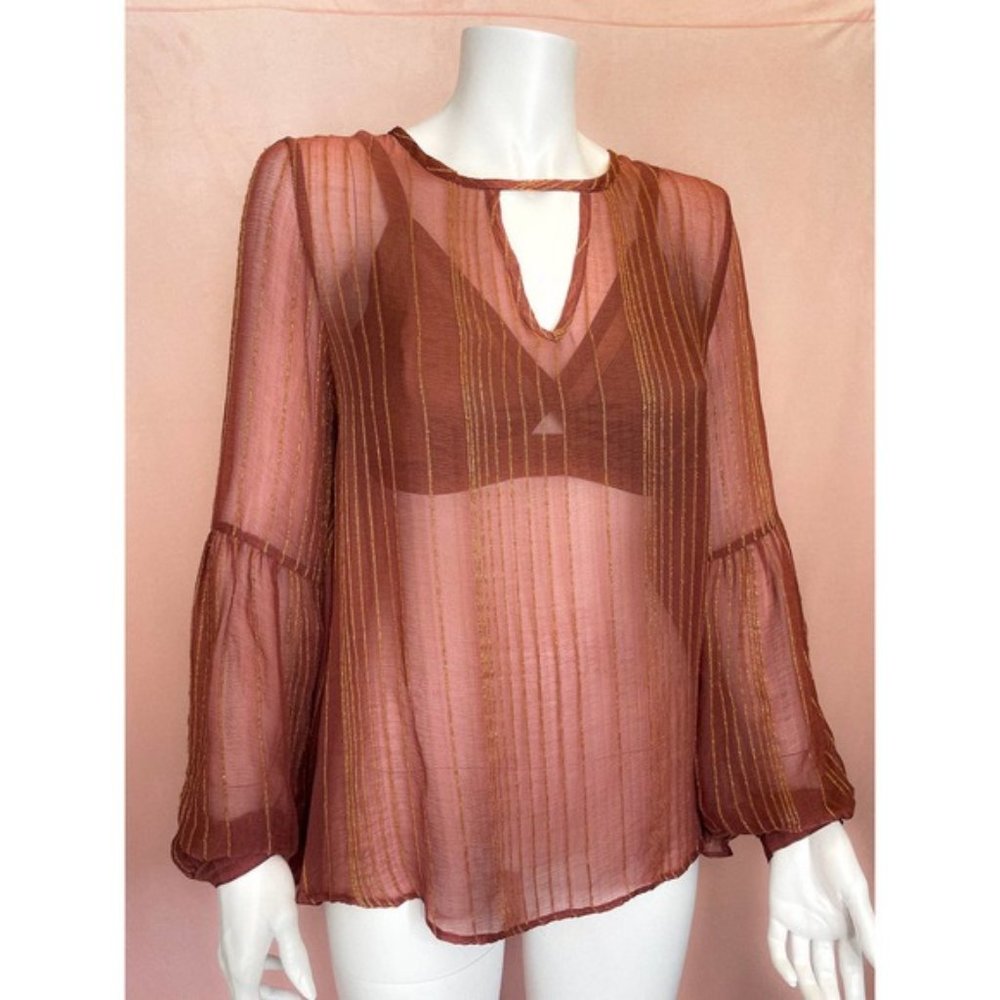 LOVE SAM Peasant Sleeve Metallic Blouse
